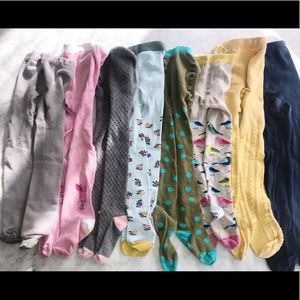 Size 4-5 girls tights, 8 pair.  Multiple brands.